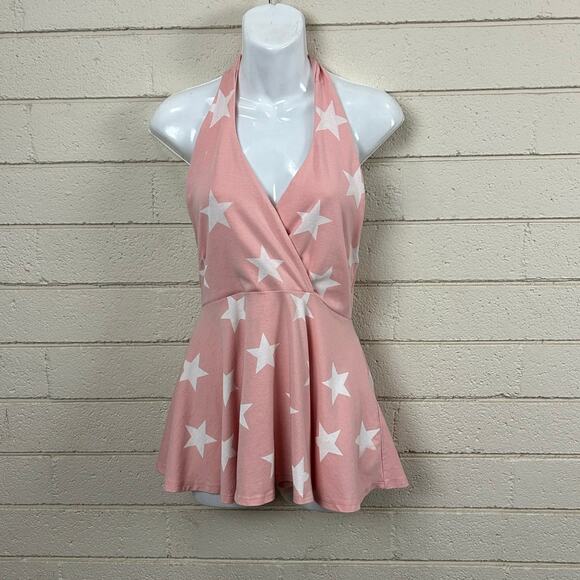 Wildfox Star Pink Halter Peplum Top size S - Picture 1 of 8